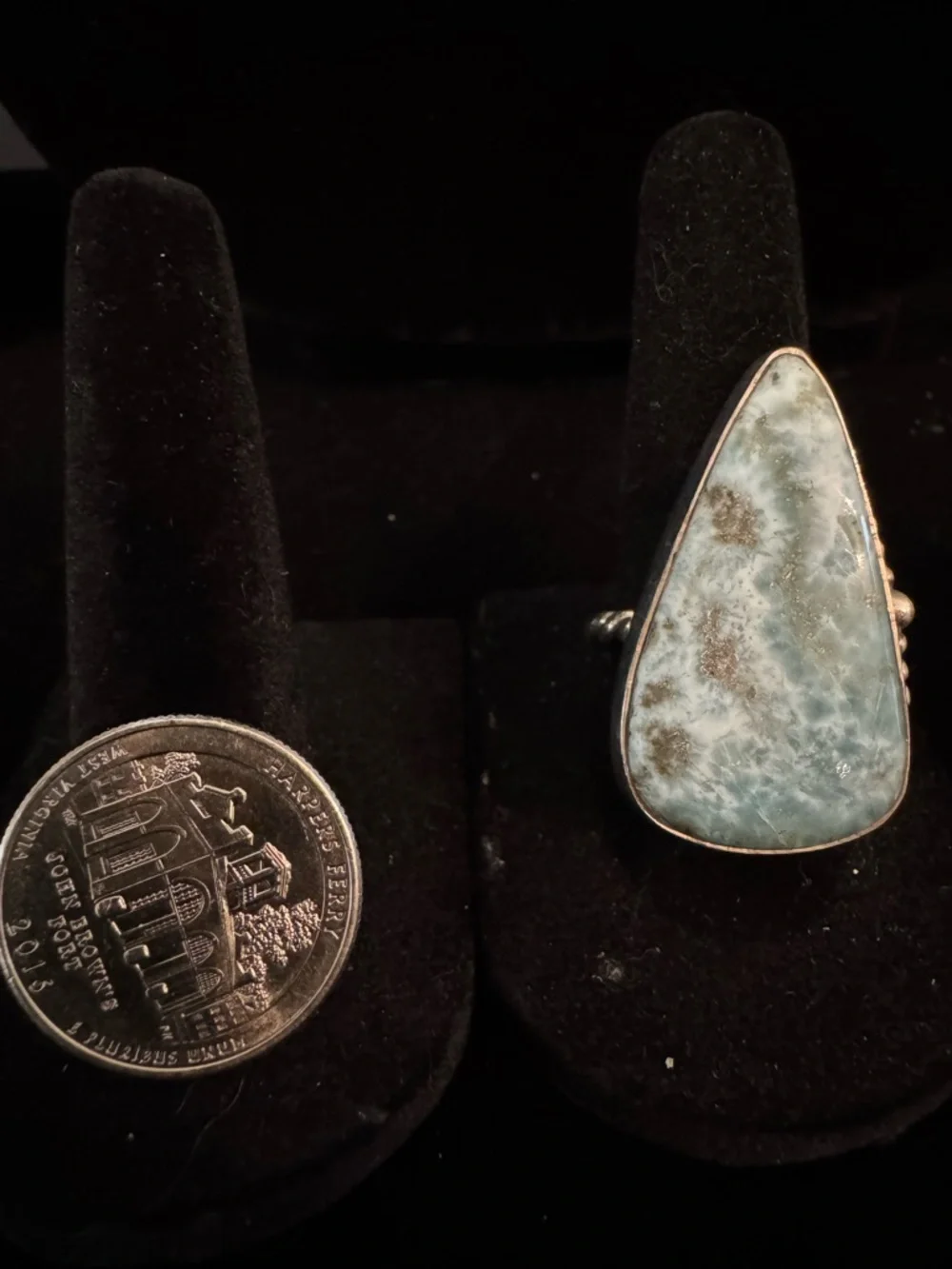 Handcrafted sterling Silver Ring with Light Blue natural larimar Teardrop‎ Stone
